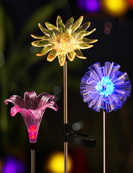 Bright Zeal Solar Powered Garden Stake Lights With Led Figurines Bright Zeal Bz3 Set Of 3 Led Color Changing Solar Stake Lights Outdoor Light Garden Decor Statues Dandelion Lily Sunflower Patio