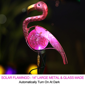 BRIGHT ZEAL Metal Flamingo LED Solar Garden Stake Light